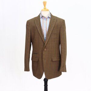 Alan Flusser 44L Brown Check 2-Button Sport Coat Blazer Jacket P036